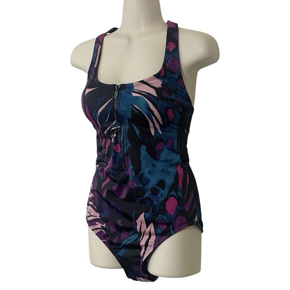 All In Motion Womens Size Small Zip-Front One Piece Swimsuit Racerback Laser Cut - Picture 6 of 13